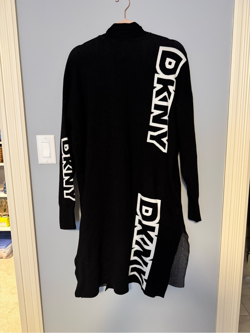 DKNY Black Open-Front Logo Cardigan Sweater - Picture 4 of 4